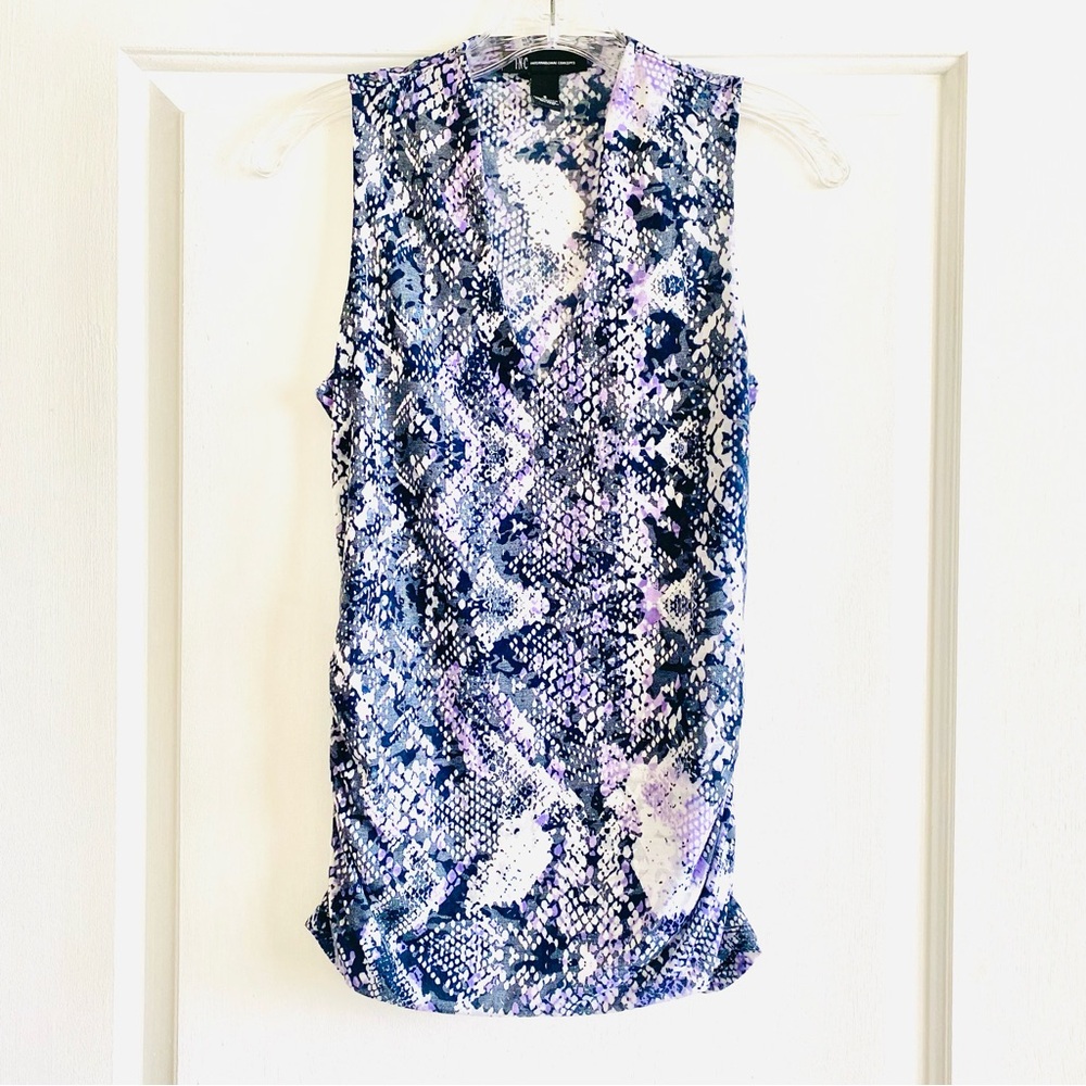 INC International Concepts | Sleeveless V-Neck Animal Print + Ruching De…